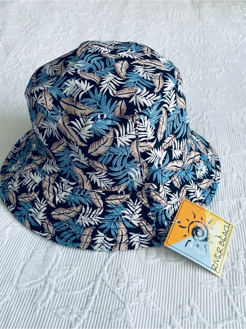 Women's Tropical Leaf Bucket Hat - Navy Blue
